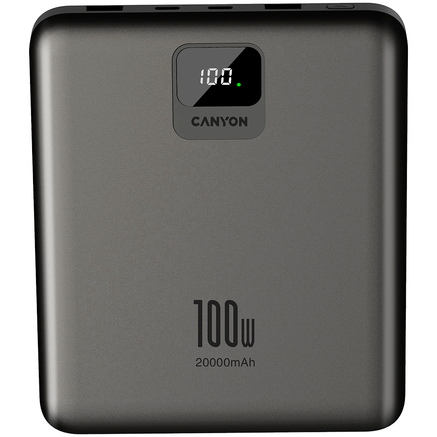 CANYON power bank PB-2008 LED FLAT 20000 mAh PD100W QC3.0 Tamno sivi