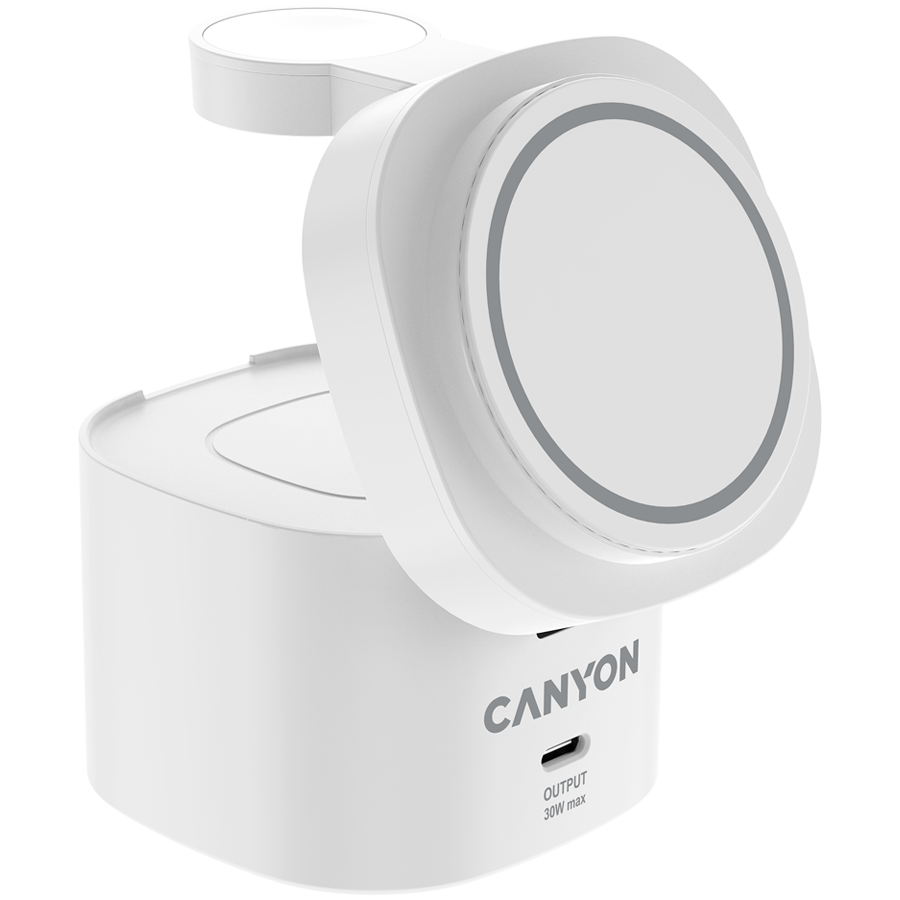 Canyon 4 in 1 Wireless Charging Stand, 30W max, Size: 70x70x70.3mm, weight: 414g, with 65W charger and 1M cable, white - slika 3