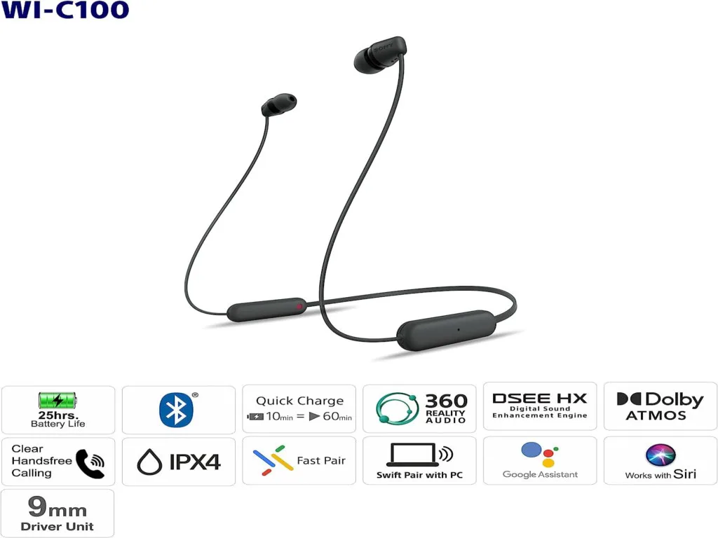 Sony slusalice WIC100, crnein-Ear; Bluetooth; sa mikrofon - slika 7
