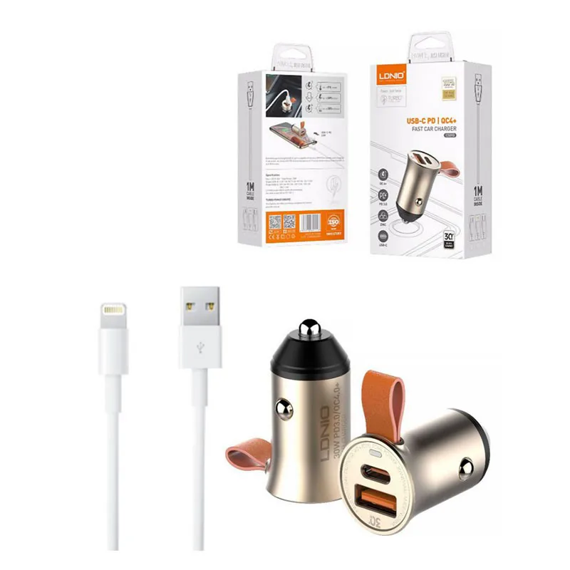 Auto punjac LDNIO C509Q 30W PD QC4+ USB + iPhone kabal - slika 2