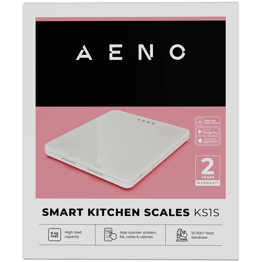 AENO Kitchen Scale KS1S Smart, Max load - 8 kg, Bluetooth, 10,000+ products & meals, 25 indicators analysis, Coffee mode, 6 unit conversion: kg, g, lb, fl, oz, ml, Material - glass - slika 5