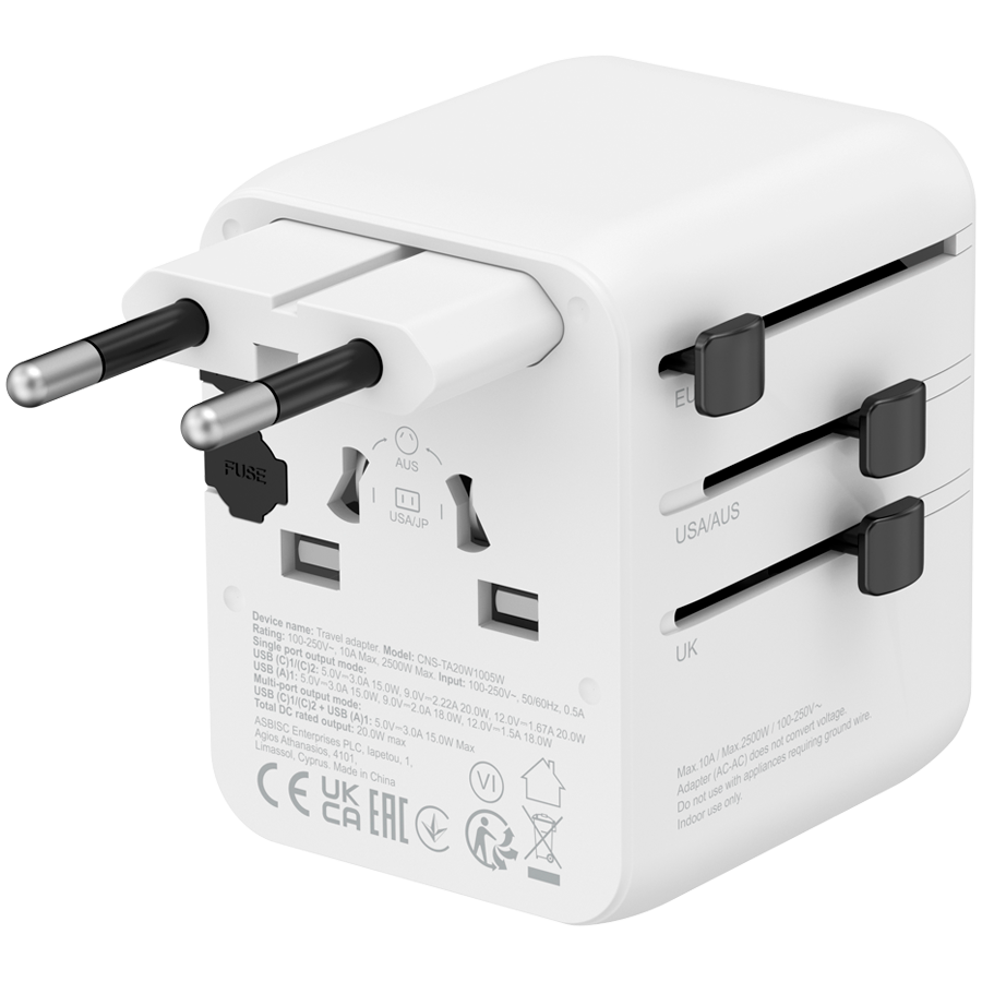CANYON Travel Adapter OnTour 20 EU/UK/US/AUS 20W  White - slika 2