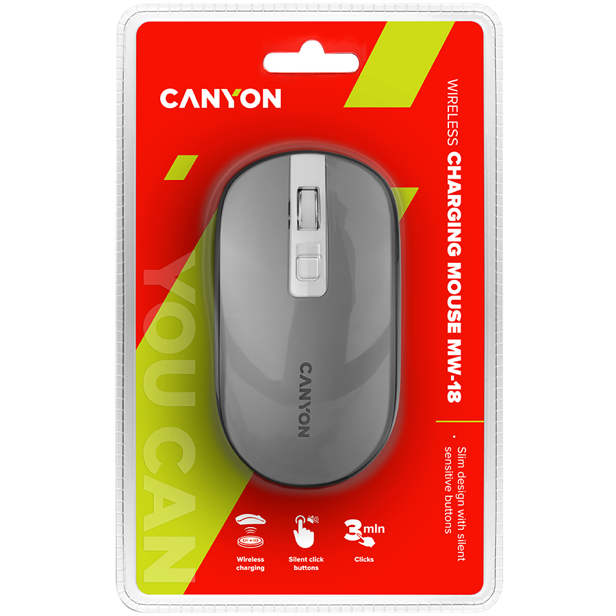 CANYON MW-18, 2.4GHz Wireless Rechargeable Mouse with Pixart sensor, 4keys, Silent switch for right/left keys,DPI: 800/1200/1600, Max. usage 50 hours for one time full charged, 300mAh Li-poly battery, - slika 5