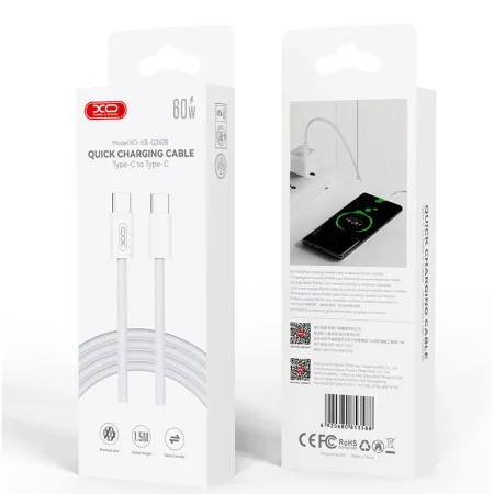 XO NB-Q260B Type-C to Type-C 60W Cable 1.5m White - slika 3