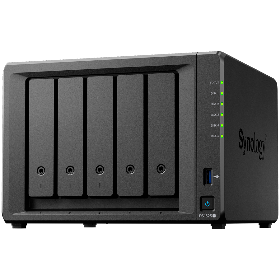 Synology DiskStation DS1525+ Tower, 5-Bays 3.5'' SATA HDD/SSD, 2 x M.2 2280 NVMe SSD slot, CPU AMD Ryzen V1500B 4-core 2.2 GHz, 8 GB DDR4 ECC SODIMM, 2x RJ-45 2.5 GbE LAN Port; 2x USB 3.2; 1 xUSB Type - slika 2