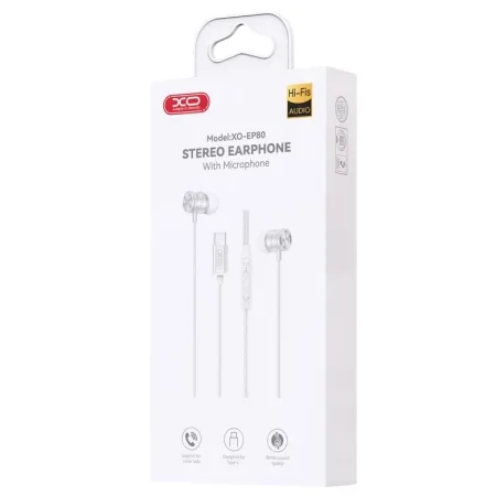 XO In-Ear Slušalice sa mikrofonom Type-C Music EP80 White - slika 2