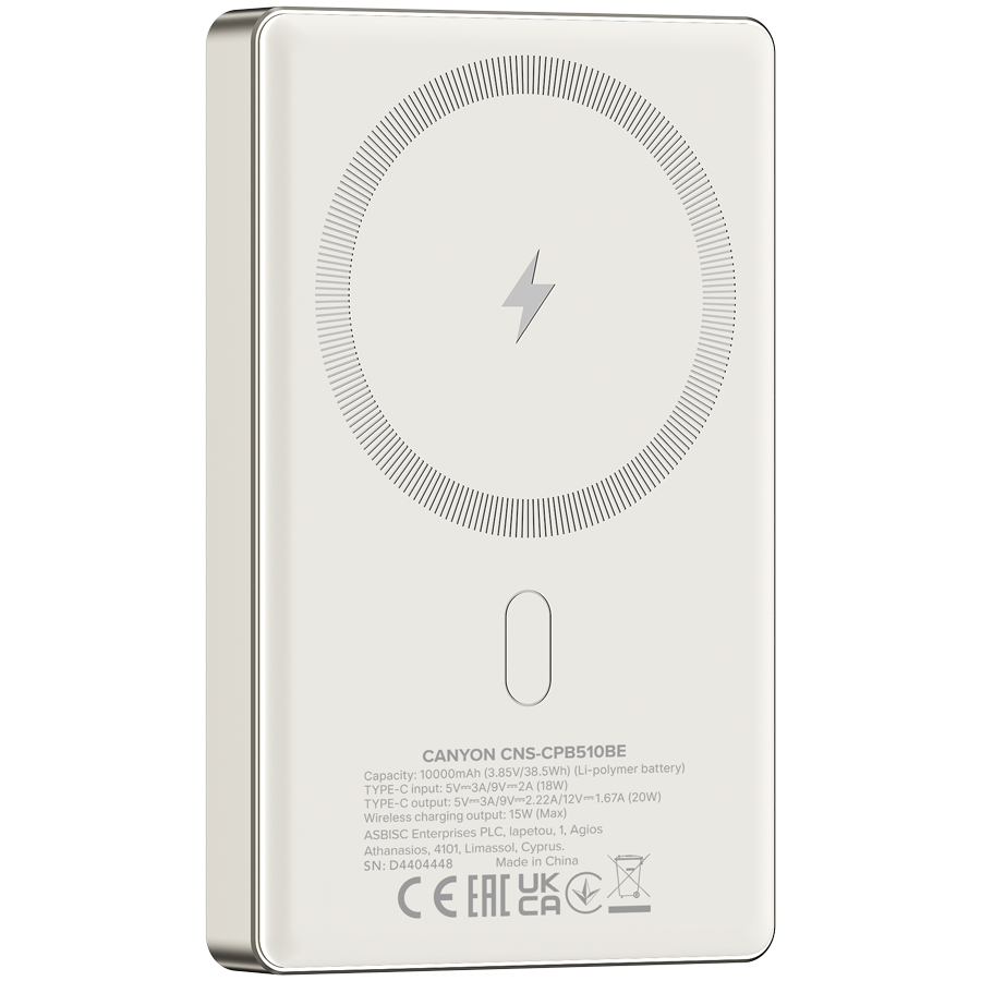CANYON power bank OnPower 510 slim Magnetic 10000 mAh PD20W Bež - slika 4