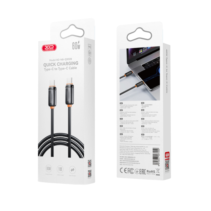 USB kabal XO NBQ302AB Type C - Type C 60W 1m Black