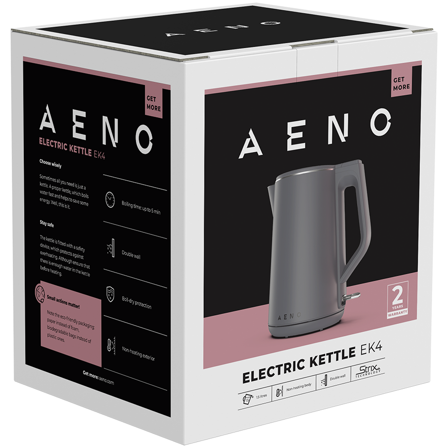 AENO Electric Kettle EK4: 1850-2200W, 1.5L, Strix, Double-walls, Non-heating body, Auto Power Off, Dry tank Protection - slika 6