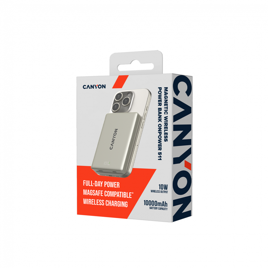 CANYON magnetic power bank OnPower 511 PD20W 10000mAh Aluminium Star Sivi - slika 5