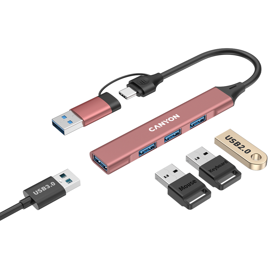 CANYON hub DS-02 4in1 USB-A/C Pink - slika 4