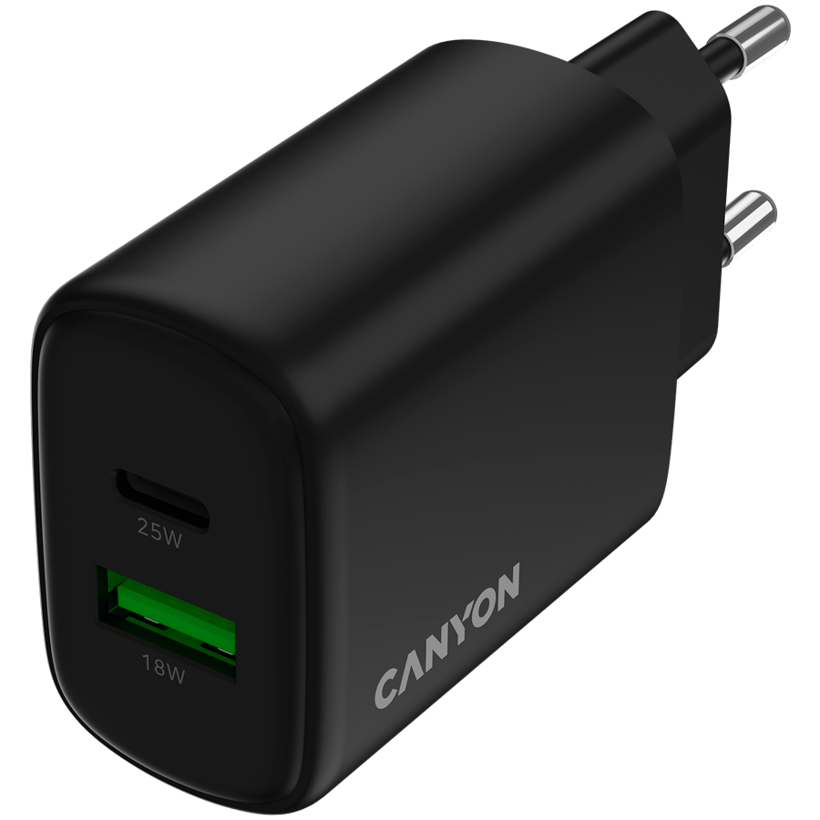 CANYON charger OnCharge 250 25W 1xPD 1xQC EU Black - slika 4