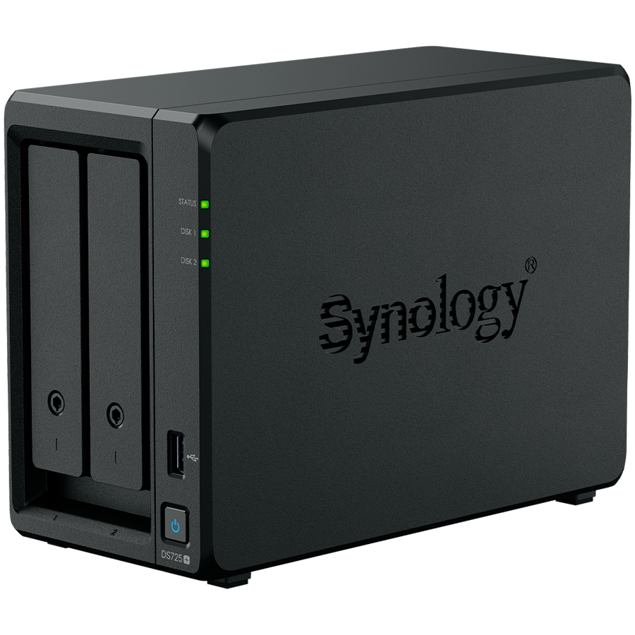Synology DS725+, Tower, 2-Bays 3.5'' SATA HDD/SSD, 2 x M.2 2280 NVMe SSD, CPU AMD Ryzen R1600 dual-core (4-thread), max. boost up to 3.1 GHz, 4 GB DDR4 ECC SODIMM, 1 x 2.5 GbE, 1 x 1GbE, 1 x USB 3.2,  - slika 3