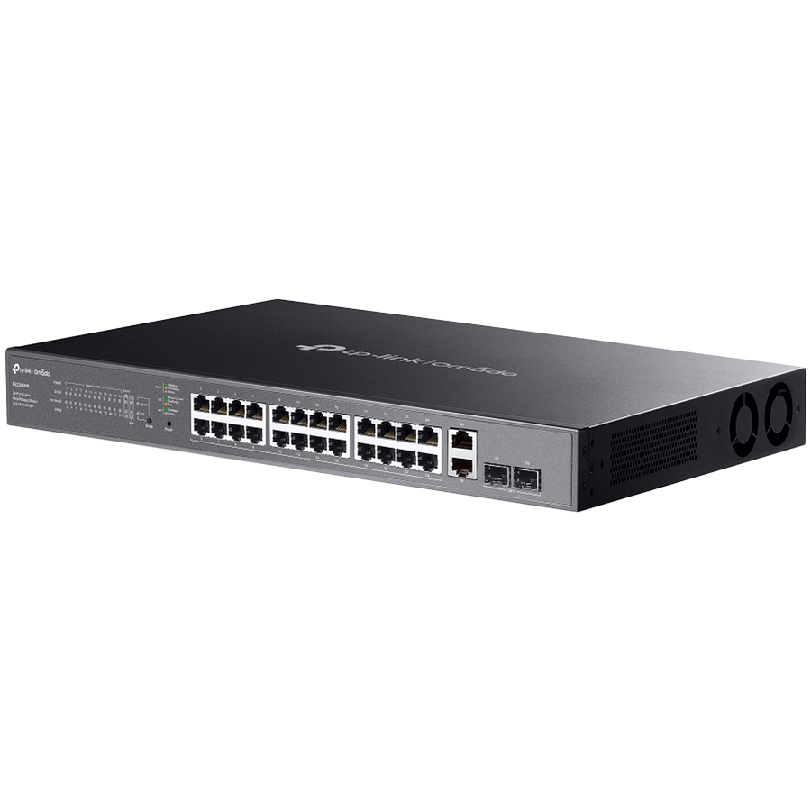 TP-Link ES228GMP Omada 28-Port Gigabit Easy Managed Switch with 24-Port PoE+, 24x Gigabit PoE+ Ports, 2x Gigabit Non-PoE Ports, 2x Gigabit SFP Ports, 384W PoE Power, 1U 19-inch Rack-mountable Steel Ca - slika 3