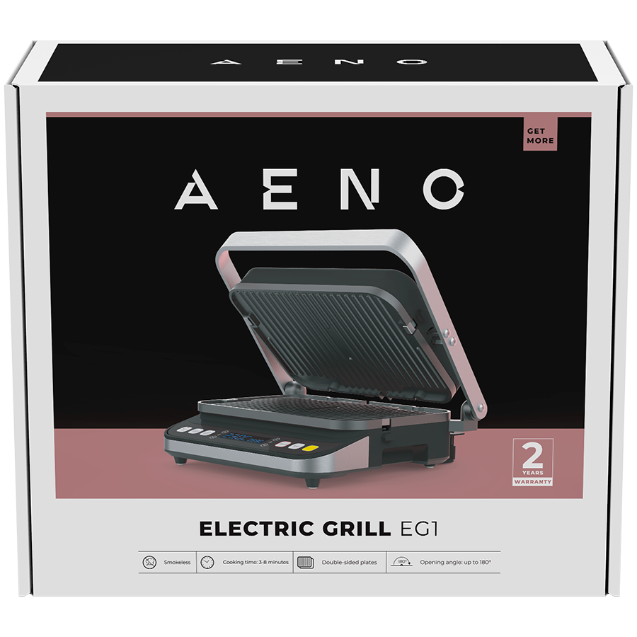 AENO ''Electric Grill EG1: 2000W, 3 heating modes - Upper Grill, Lower Grill, Both Grills  Defrost, Max opening angle -180°, Temperature regulation, Timer, Removable double-sided plates, Plate size 32 - slika 6