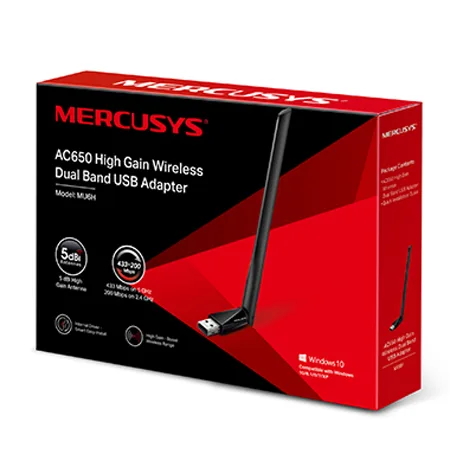 Mercusys MU6H AC650 High Gain Wireless Dual Band USB Adapter, 433Mbps at 5GHz + 200Mbps at 2.4GHz, USB 2.0, 1 x 5dBi High Gain Adjustable, Multi-Directional Antenna, WPA/WPA2, 802.1X - slika 4