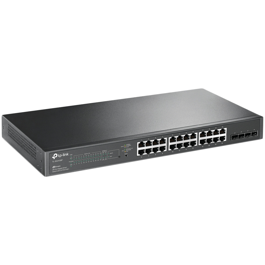 TP-Link SG2428P Omada 28-Port Gigabit Smart Switch with 24-Port PoE+, 24× Gigabit 802.3af/at PoE+ ports and 4× Gigabit SFP slots, 250 W total PoE budget, Omada app, Static Routing, VLAN, ACL, QoS, IGM - slika 2