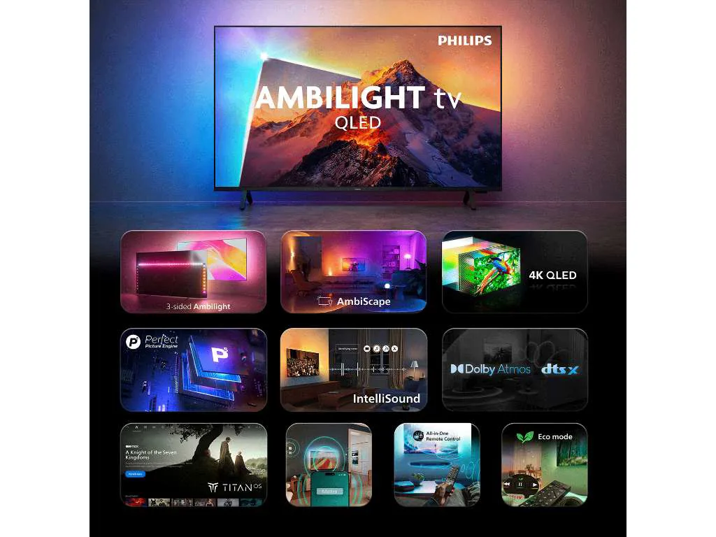 Philips TV QLED 75PQS8611/12, AMBILIGHT 4K QLED TV, 189 cm (75"), Titan OS Smart, P5 Image processor, Dolby Atmos - slika 3