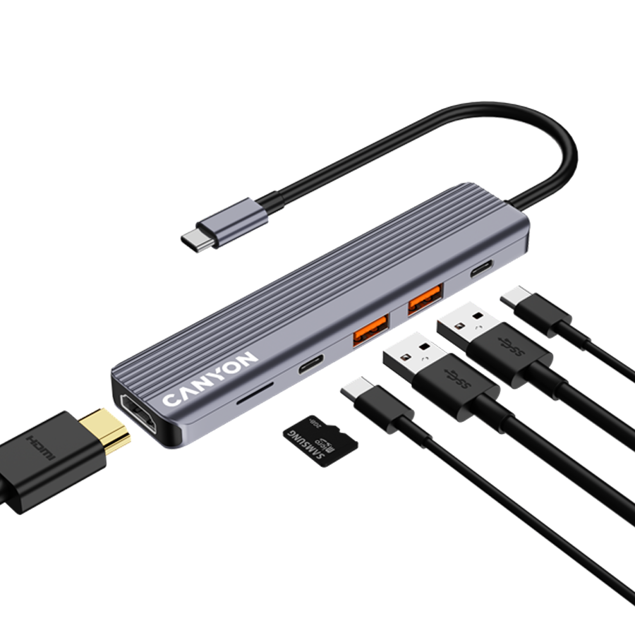 CANYON hub DS-17 6in1 4k USB-C Grey - slika 6