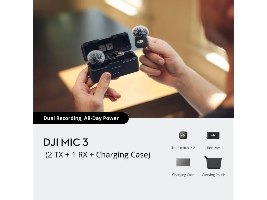 DJI Mic 3 (2TX+1RX+CC)mikrofon, prenos zvuka do 250m5.5h snimanja,48kHz 24 zvuk,OLED zaslon - slika 5