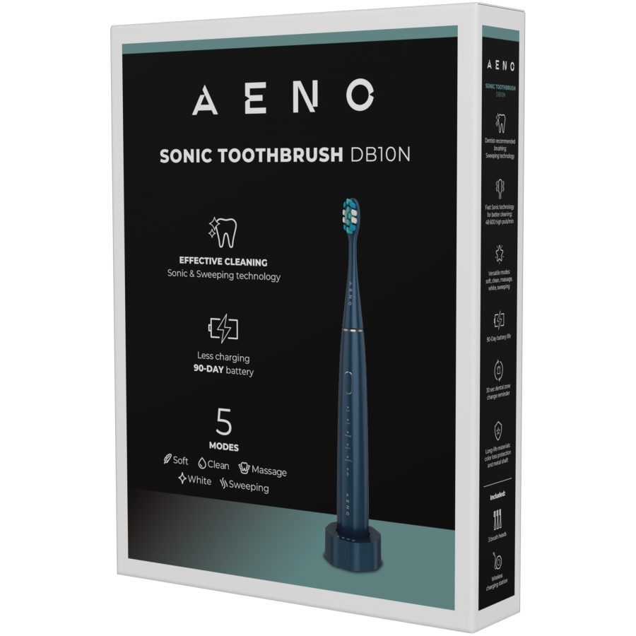 Wireless Tooth Brush, Navy Blue, 3 Brush Heads, 1400mAh, Function: Soft, Clean, Massage, White, Sweep - slika 8