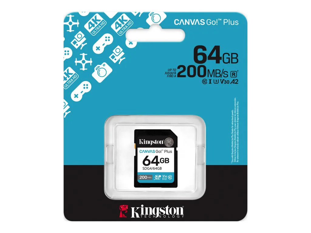 Kingston SD 64GB CanvasGoPlusSDXC,r/w:200/100MB/sDSLRs, mirrorless cameras, 4K video - slika 2