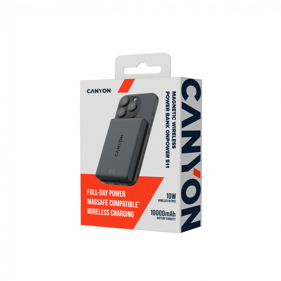CANYON magnetic power bank OnPower 511 PD20W 10000mAh Aluminium Interstellar Crni - slika 5