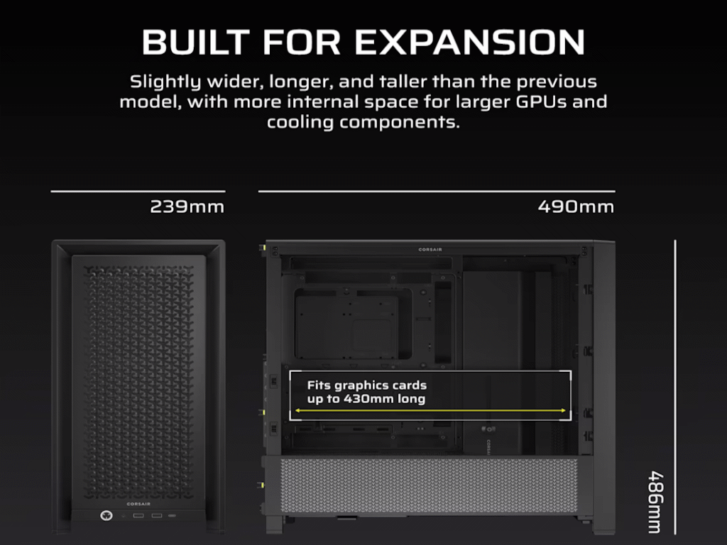 CORSAIR FRAME 4000D Case360mm radiator, 170mm cooler430mm GPU, ATX, Black - slika 4