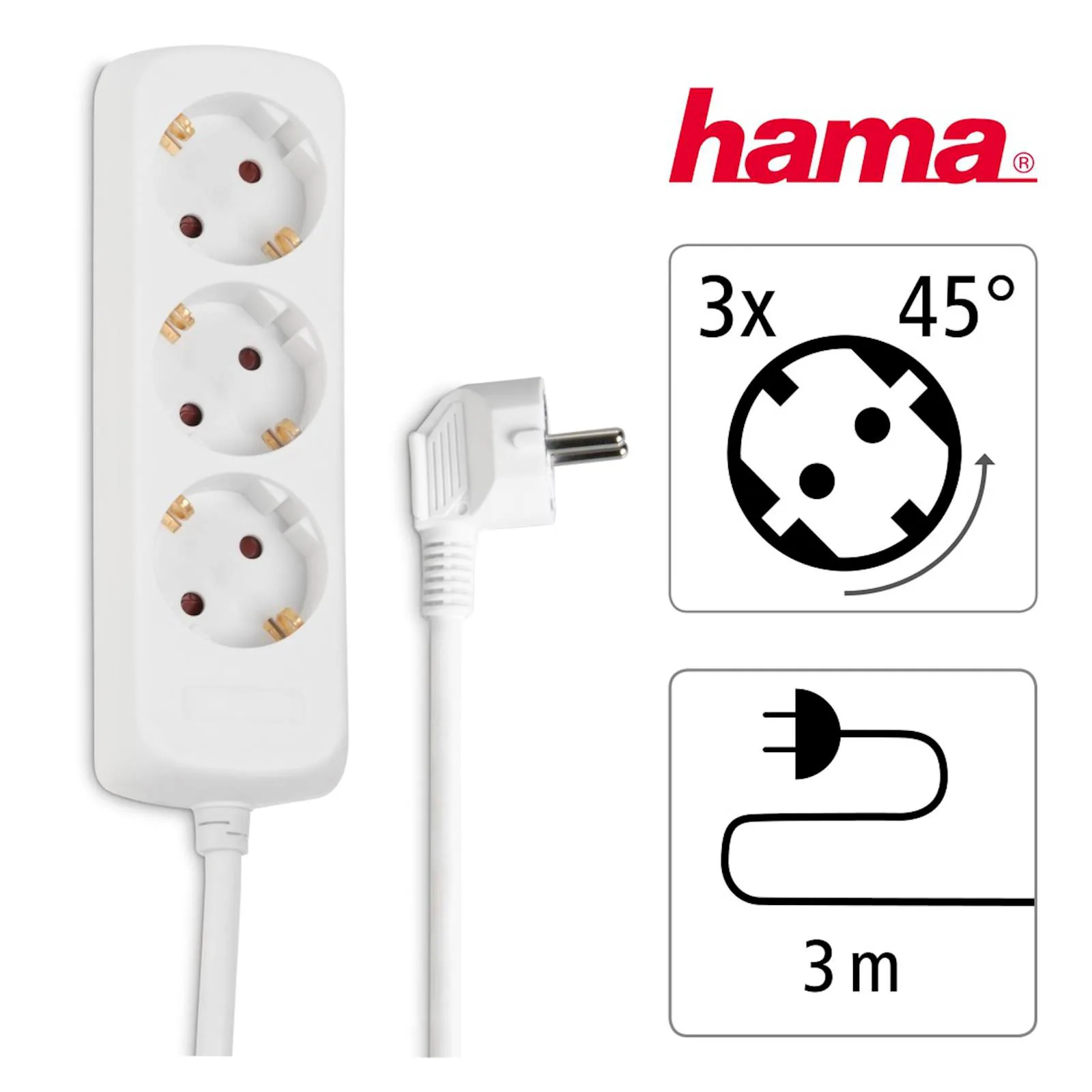 Produžni kabl Hama triple power strip, 3 m, bijeli - slika 2