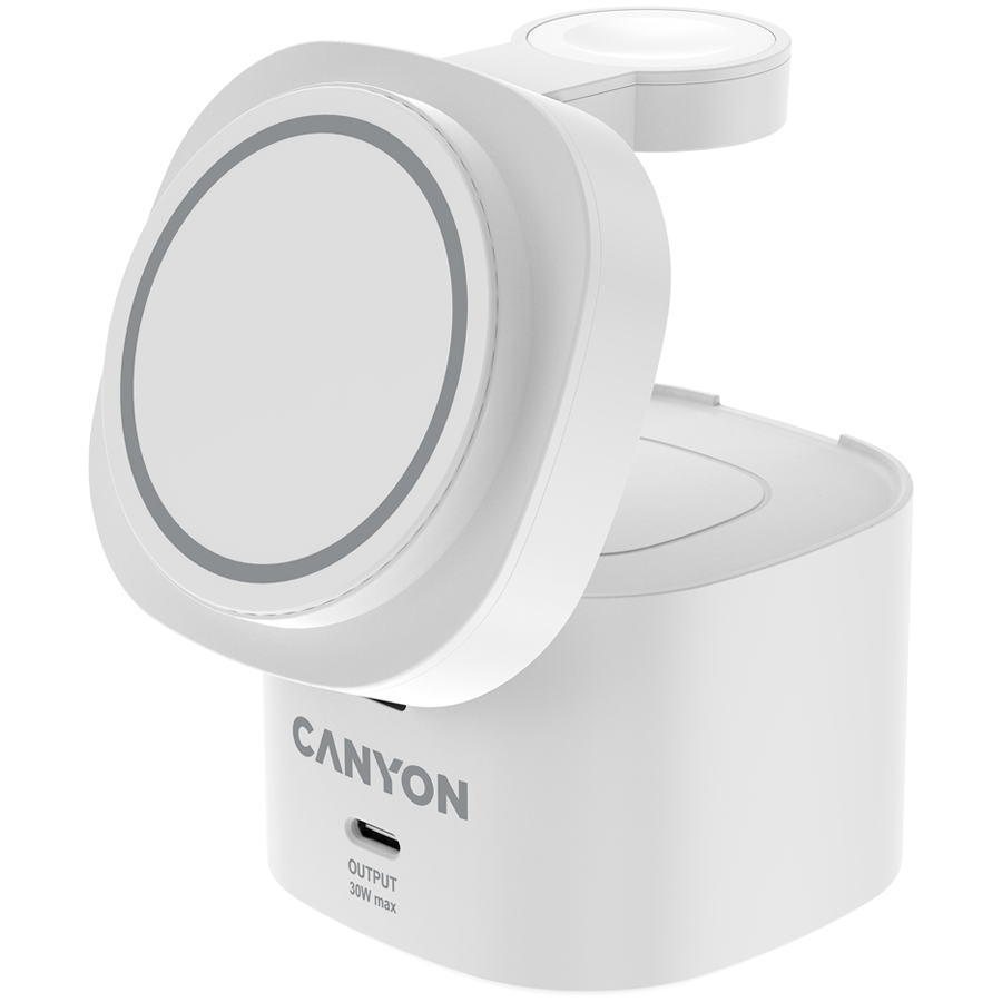 Canyon 4 in 1 Wireless Charging Stand, 30W max, Size: 70x70x70.3mm, weight: 414g, with 65W charger and 1M cable, white - slika 2