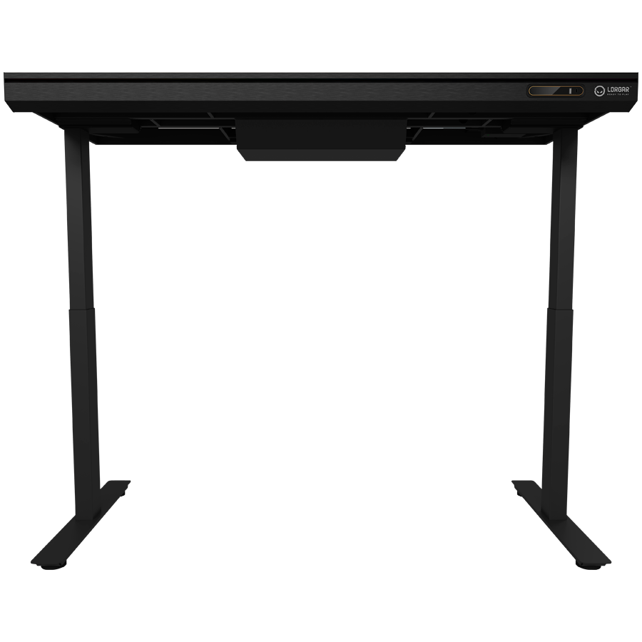 Dual-motor sit/stand adjustable-height gaming desk with wireless charger, RGB lighting, control panel, and USB ports, solid tempered glass tabletop, black. - slika 5