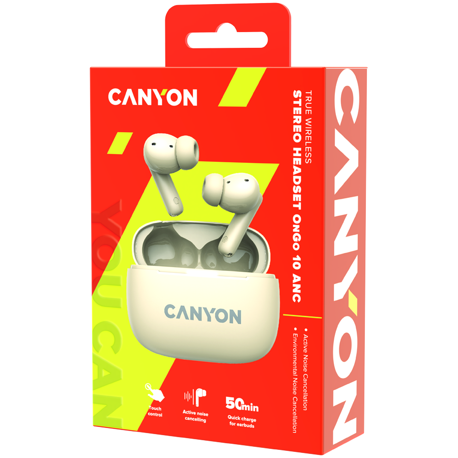 CANYON headset OnGo TWS-10 ANC+ENC Beige - slika 8
