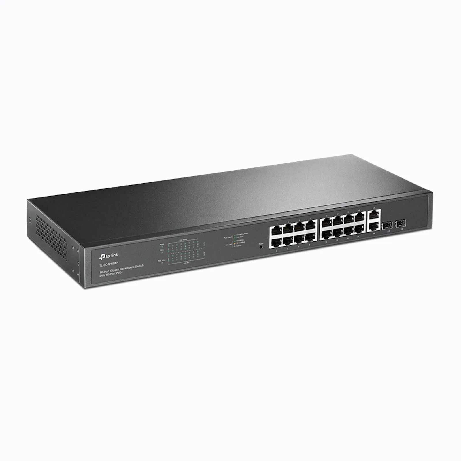 18-port gigabit Unmanaged switch with 16 PoE+ ports, 18 10/100/1000Mbps RJ-45 port, 2 combo SFP ports, compliant with 802.3af/at, 250W PoE budget, support 802.1p/DHCP QoS, plug and play, 1U 19-inch ra - slika 3