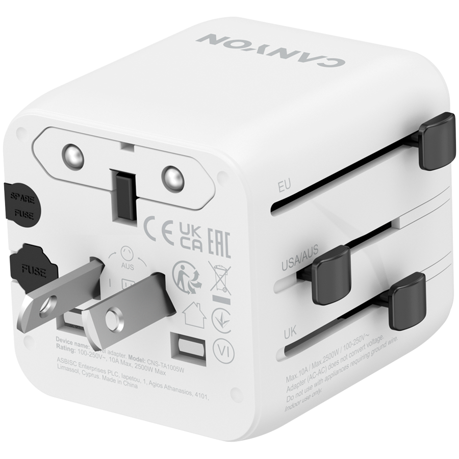 CANYON Travel Adapter OnTour One EU/UK/US/AUS White - slika 4