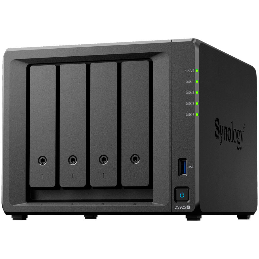 Synology DiskStation DS925+ Tower, 4-Bays 3.5'' SATA HDD/SSD, 2 x M.2 2280 NVMe SSD slot, CPU AMD Ryzen V1500B 4-core 2.2 GHz, 4 GB DDR4 ECC SODIMM, 2x RJ-45 2.5 GbE LAN Port; 2x USB 3.2; 1 xUSB Type- - slika 2