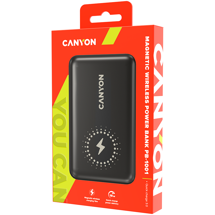 CANYON power bank PB-1001 10000 mAh PD 18W QC 3.0 Wireless 10W Black - slika 8