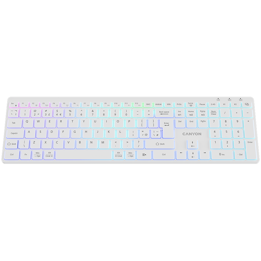 CANYON keyboard HKB-W11 UK/US RGB Dual Mode Wireless White - slika 2