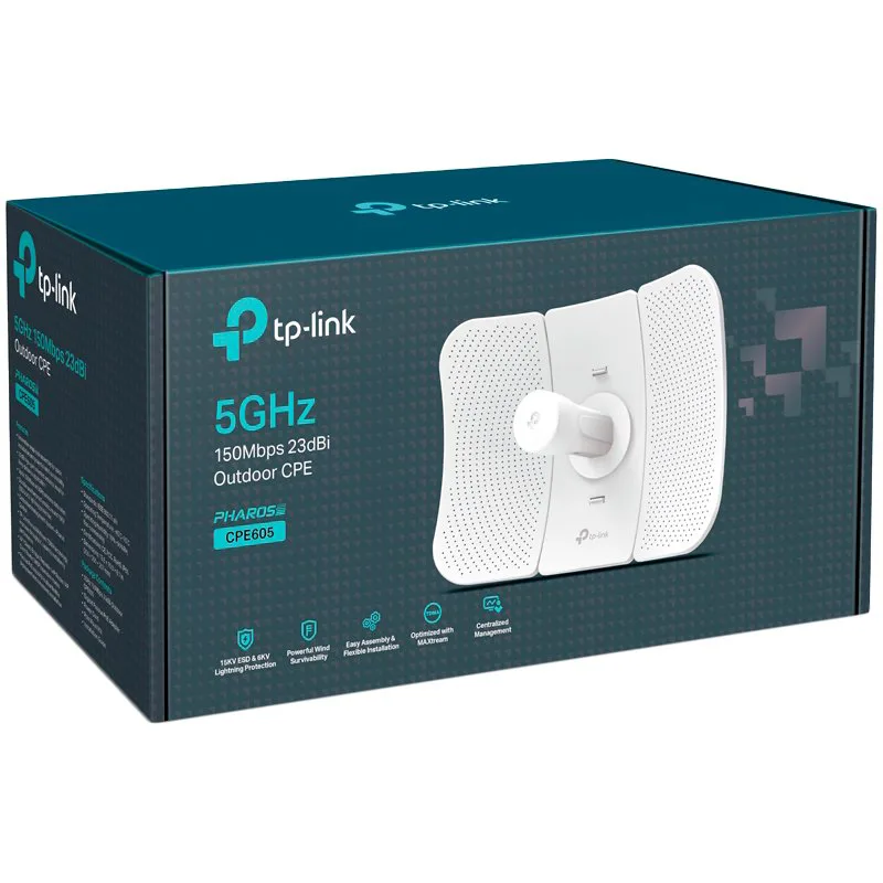 TP-Link CPE605 5 GHz 150 Mbps 23 dBi Outdoor CPE, 1× 10/100 Mbps Shielded Ethernet Port, 150 Mbps at 5 GHz, 23 dBi, 30+ km, IP65 Weatherproof, Passive PoE, MAXtream TDMA, Centralized Management, Spect - slika 3