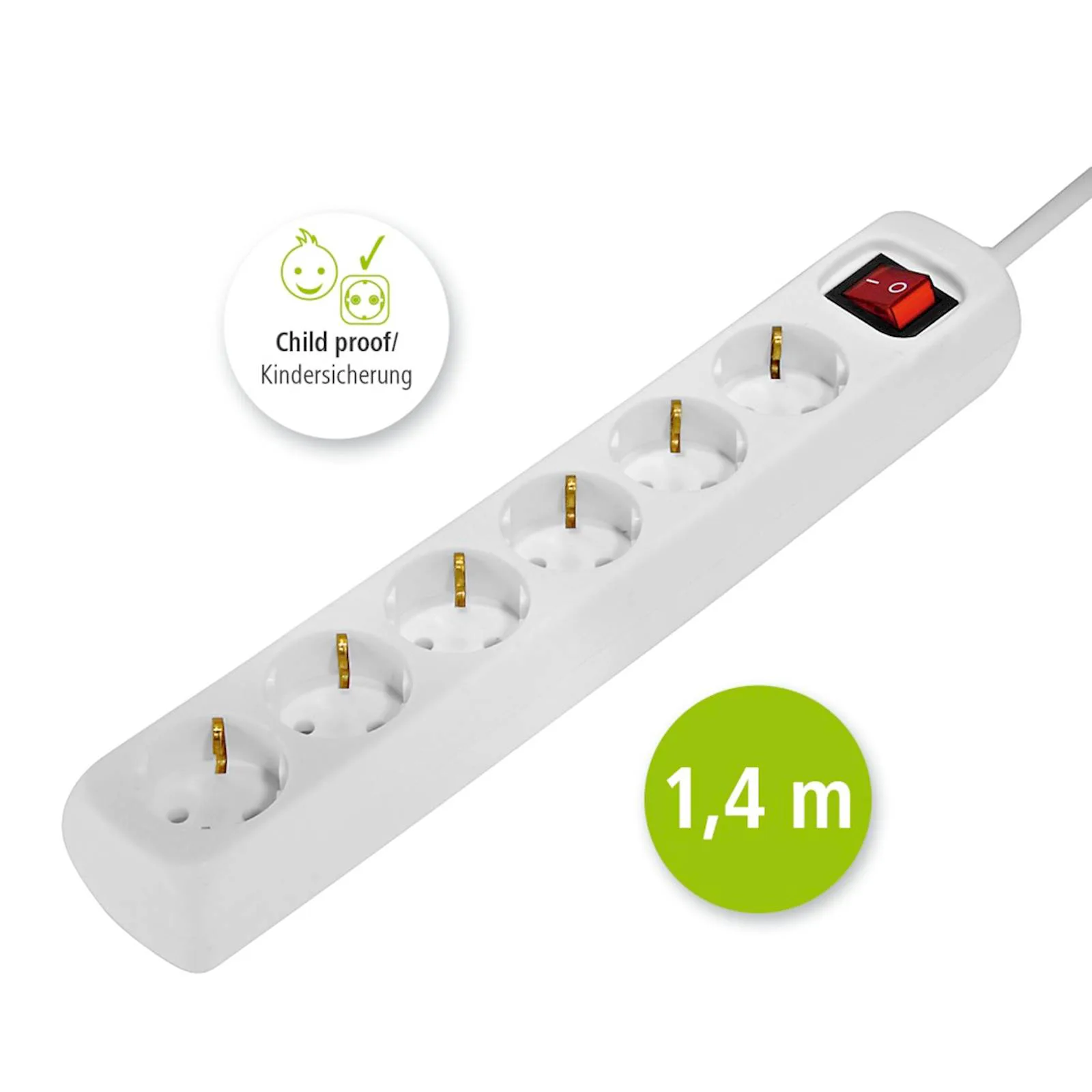 Produžni kabl Hama bijeli, 6 utičnica, 1,4m - slika 2