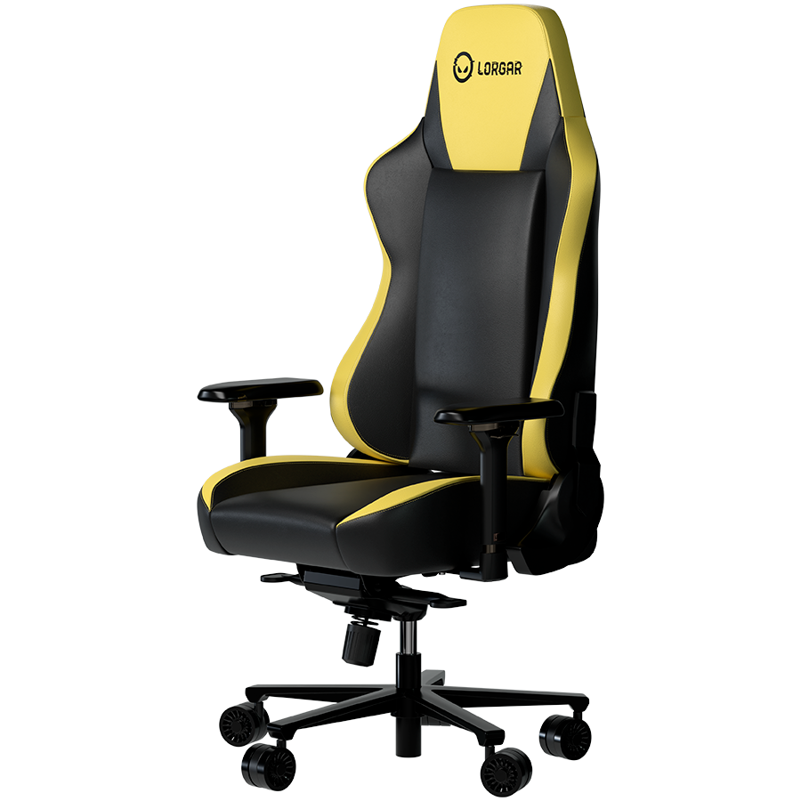 LORGAR Base 311, Gaming chair, PU eco-leather, 1.8 mm metal frame, multiblock mechanism, 4D armrests, 5 Star aluminium base, Class-4 gas lift, 75mm PU casters, Black + yellow - slika 2