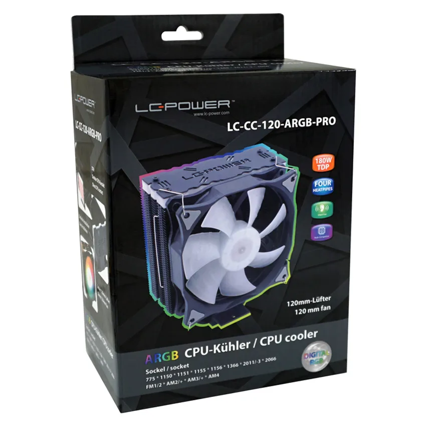 CPU Cooler LC-CC-120-ARGB-PROIntel LGA 775/115x/1366/2011/2011-3/2066;AMD AM2+/AM3/AM3+/AM4 - slika 3