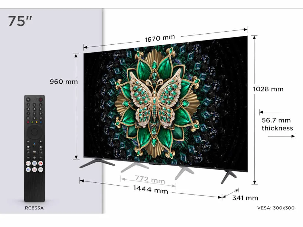 TCL 75"C6K 4K QD-Mini LED TV144Hz Google TV; Game Master;Dolby Atmos; Onkyo 2.1; HDR Premium;