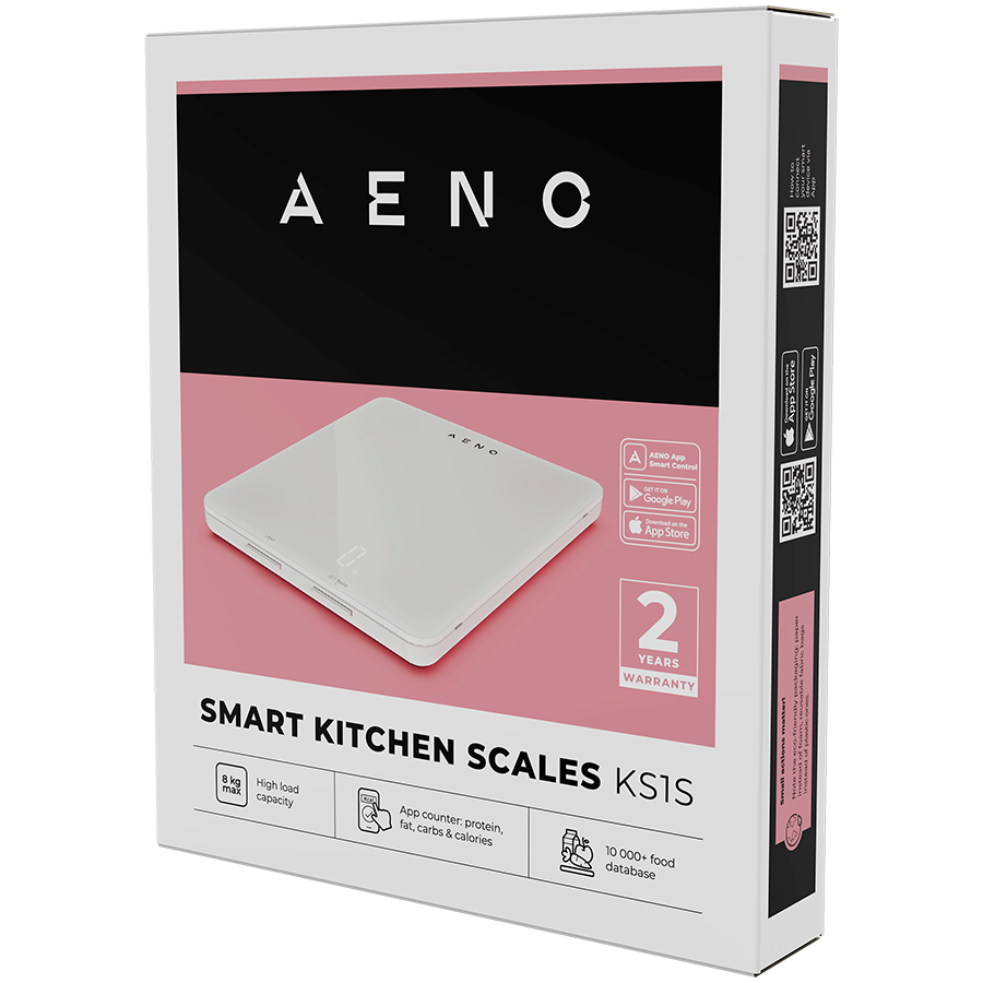 AENO Kitchen Scale KS1S Smart, Max load - 8 kg, Bluetooth, 10,000+ products & meals, 25 indicators analysis, Coffee mode, 6 unit conversion: kg, g, lb, fl, oz, ml, Material - glass - slika 6