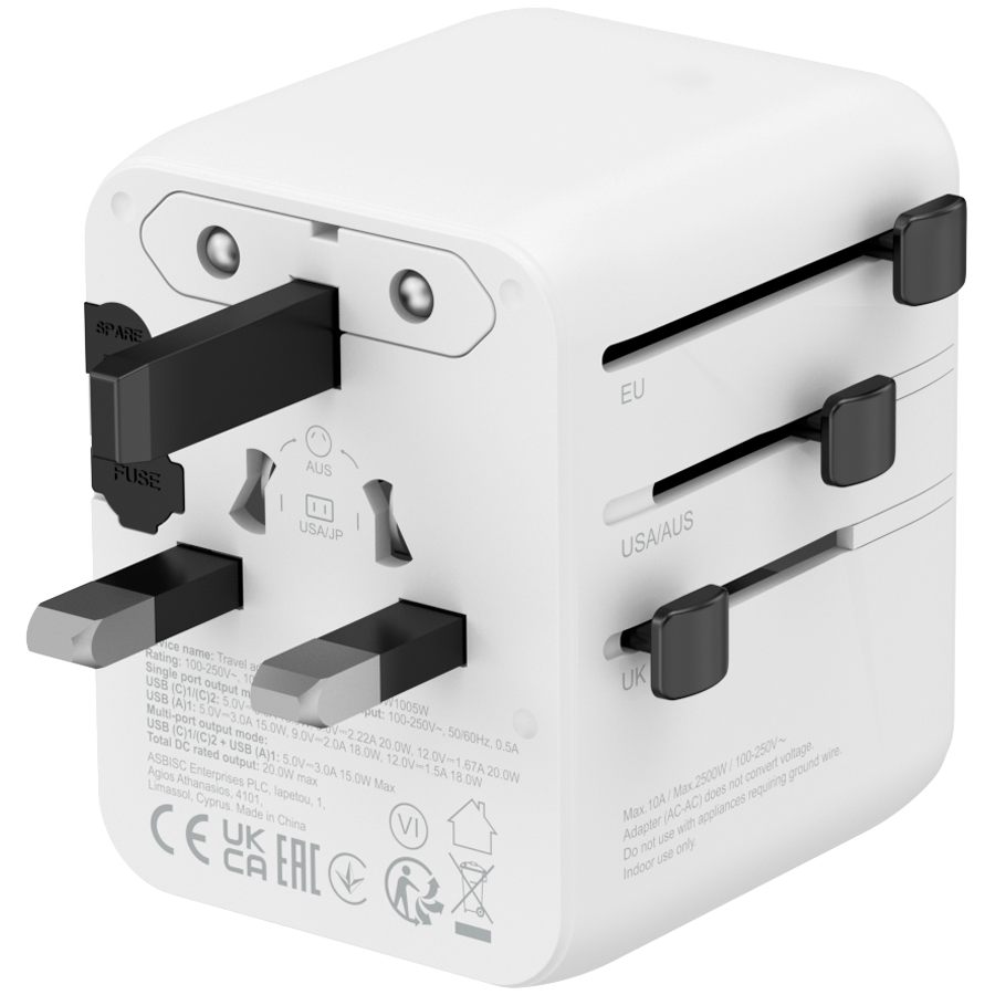 CANYON Travel Adapter OnTour 20 EU/UK/US/AUS 20W  White - slika 5
