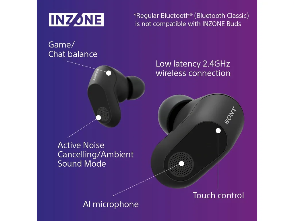 Sony gaming slu BT INZONE budsbežične; 360 Spatial Sound;24h baterija; AI mikrofon; boja crna - slika 5