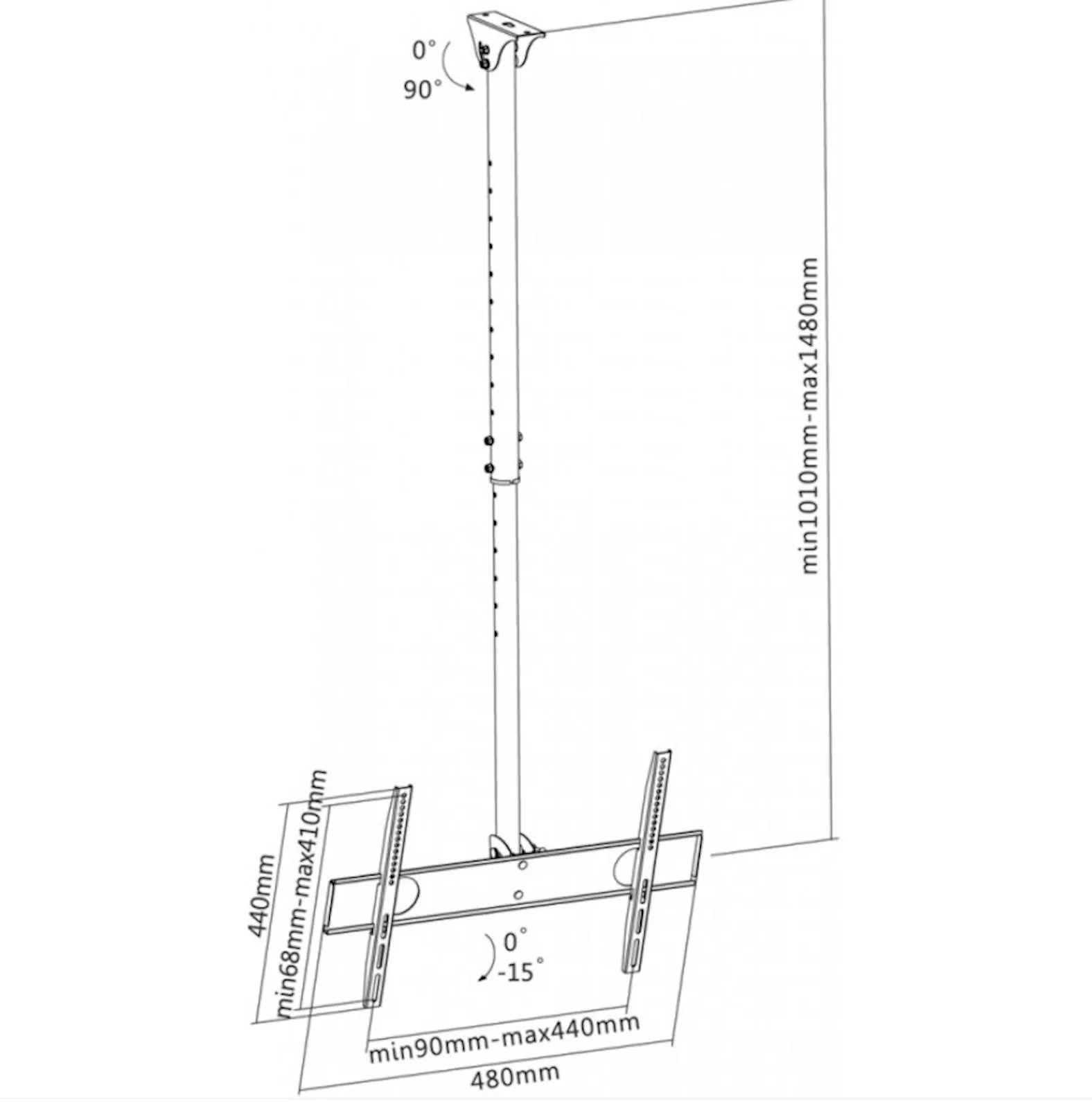 Nosač REFLECTA za TV PALLAS L  for inclined ceilings; 1050-1560mm; inclinable -15°, max load 50kg - slika 3