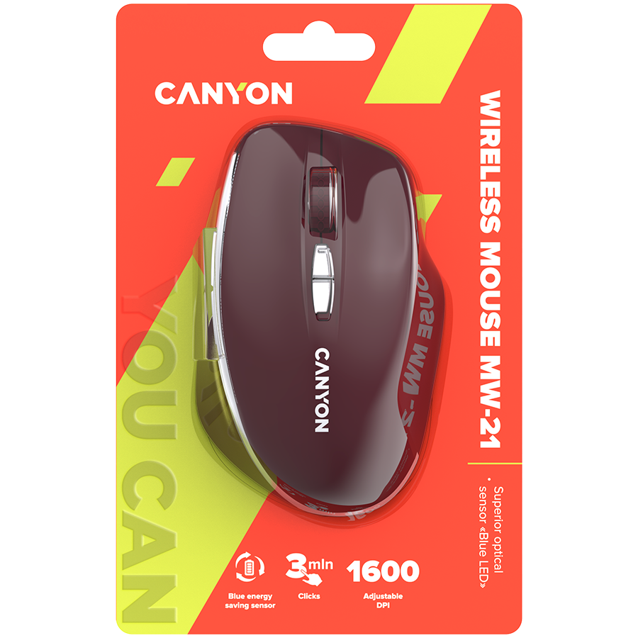 CANYON mouse MW-21 BlueLED 7buttons Wireless Burgundy Red - slika 6