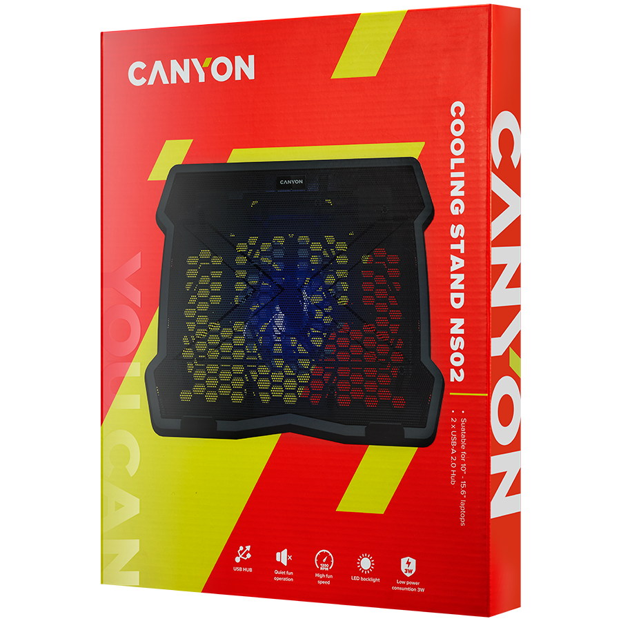 CANYON NS02, Cooling stand single fan with 2x2.0 USB hub, support up to 10”-15.6” laptop, ABS plastic and iron, Fans dimension:125*125*15mm(1pc), DC 5V, fan speed: 800-1000RPM, size:340*265*30mm, 406g - slika 4