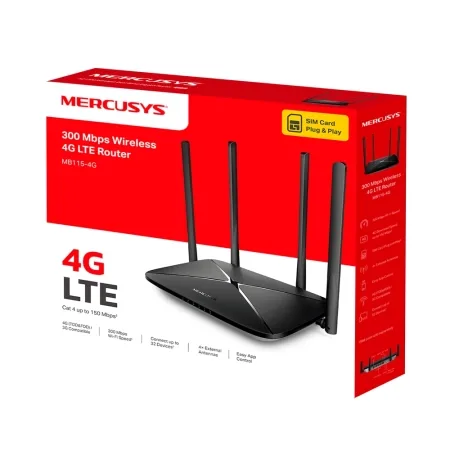 Mercusys MB115-4G 300 Mbps Wireless N 4G LTE Router, 300 Mbps at 2.4 GHz, 4G Cat4 150/50 Mbps, 4x Fixed External Antennas, 3x 10/100 Mbps LAN Ports, 1x 10/100 Mbps WAN/LAN Port, MERCUSYS APP, Nano SIM - slika 5