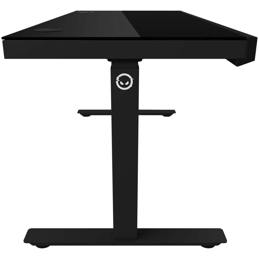 Dual-motor sit/stand adjustable-height gaming desk with wireless charger, RGB lighting, control panel, and USB ports, solid tempered glass tabletop, black. - slika 7